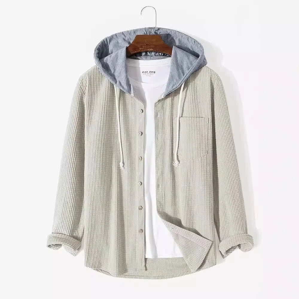 Bordeaux Hooded Cord Men's Sweater - Beige