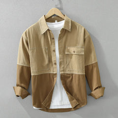 Men’s Two-Tone Cotton Twill Overshirt in Khaki