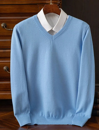 Men’s Cashmere-Blend V-Neck Jumper in Sky Blue