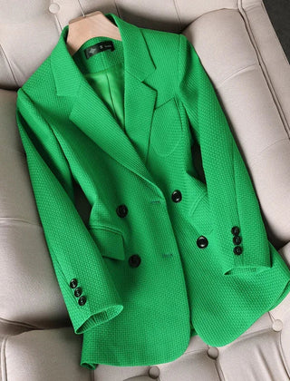 Women’s Double-Breasted Button-Cuff Blazer in Green