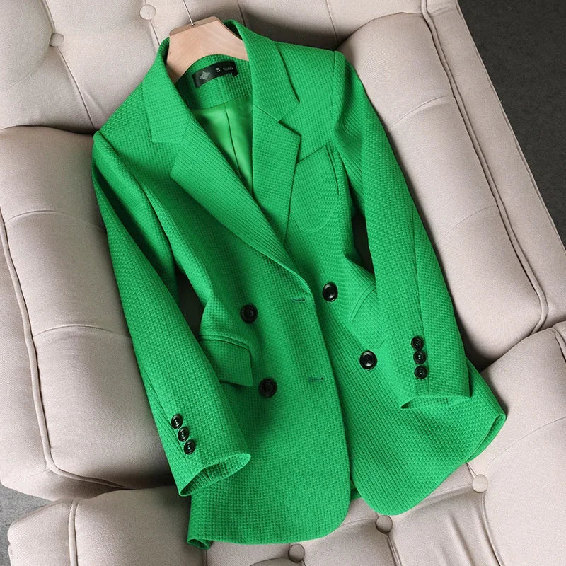 Women’s Double-Breasted Button-Cuff Blazer in Green