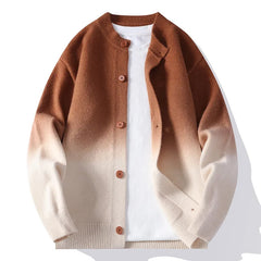 Men’s Cotton-Blend Ombre Knit Cardigan in Brown and Cream