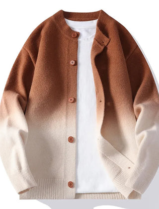 Men’s Cotton-Blend Ombre Knit Cardigan in Brown and Cream