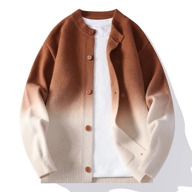 Men’s Cotton-Blend Ombre Knit Cardigan in Brown and Cream