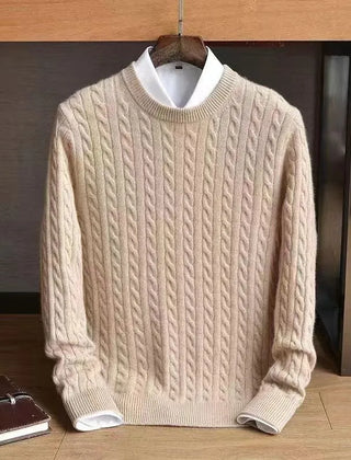 Men’s Cotton Cable-Knit Jumper in Khaki