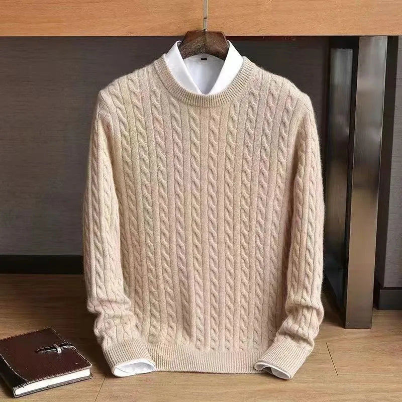 Men’s Cotton Cable-Knit Jumper in Khaki
