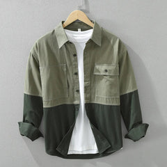 Men’s Two-Tone Cotton Twill Overshirt in Green