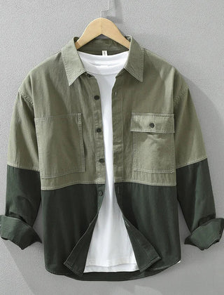Men’s Two-Tone Cotton Twill Overshirt in Green
