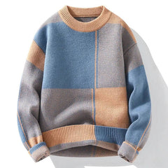 Men’s Geometric Colour-Block Knit Jumper in Khaki