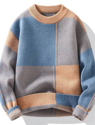 Men’s Geometric Colour-Block Knit Jumper in Khaki
