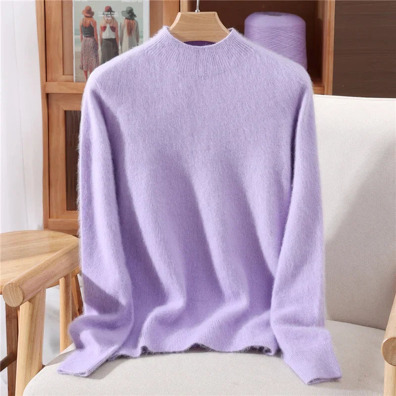 Women’s Soft Mock-Neck Knit Jumper in Lavender Purple