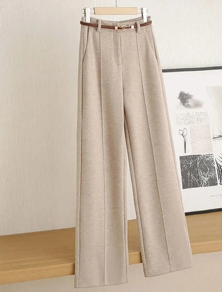 Women’s Lambswool Straight-Leg Tailored Trousers in Apricot