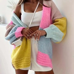 Women’s Oversized Colour-Block Cardigan in Pink