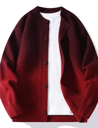 Men’s Cotton-Blend Ombre Knit Cardigan in Burgundy