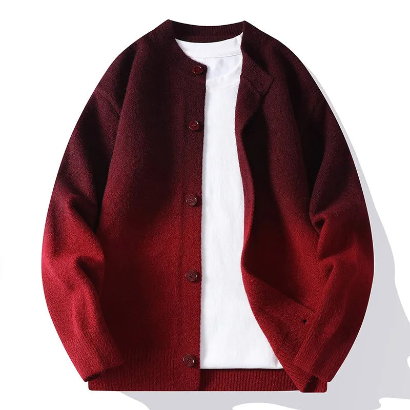 Men’s Cotton-Blend Ombre Knit Cardigan in Burgundy