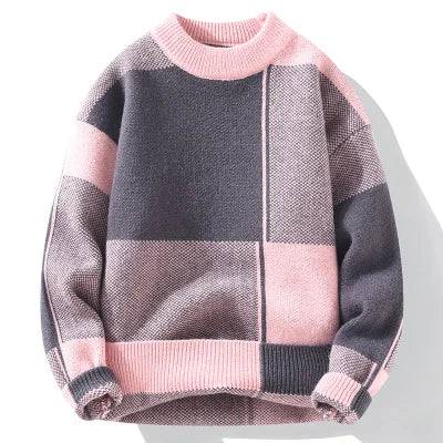 Men’s Geometric Colour-Block Knit Jumper in Pink