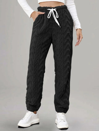 Women’s Patterned Cotton Drawstring Joggers in Black