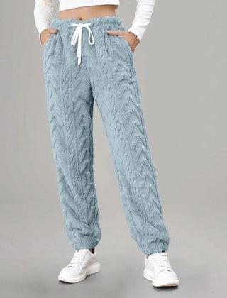 Women’s Patterned Cotton Drawstring Joggers in Sky Blue