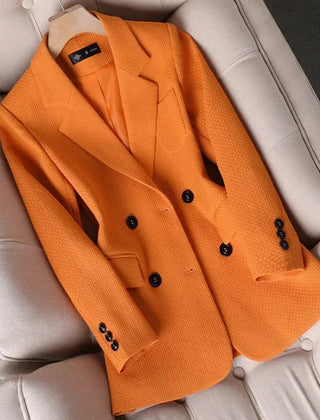 Women’s Double-Breasted Button-Cuff Blazer in Orange