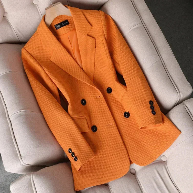 Women’s Double-Breasted Button-Cuff Blazer in Orange