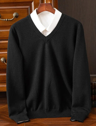 Men’s Cashmere-Blend V-Neck Jumper in Black