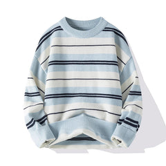Men’s Cotton-Blend Stripe Crew-Neck Jumper in Blue