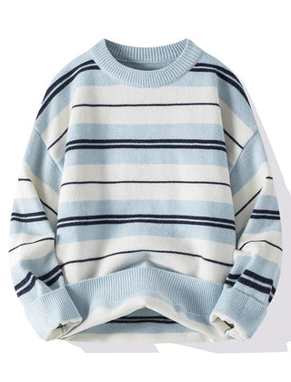 Men’s Cotton-Blend Stripe Crew-Neck Jumper in Blue