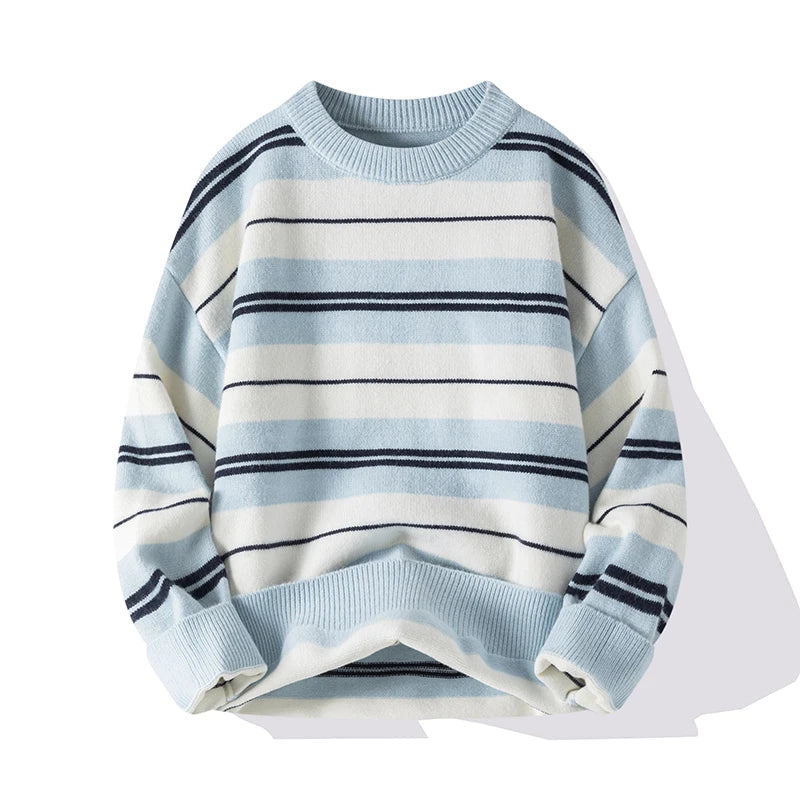 Men’s Cotton-Blend Stripe Crew-Neck Jumper in Blue