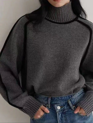 Women’s Contrast-Trim High-Neck Jumper in Grey
