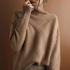 Women's Isla Ribbed Turtleneck Jumper - Camel