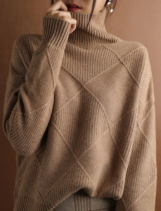 Women's Isla Ribbed Turtleneck Jumper - Camel