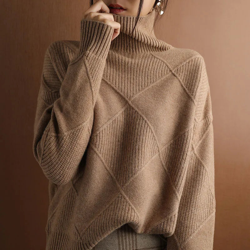 Women's Isla Ribbed Turtleneck Jumper - Camel