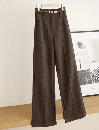 Women’s Lambswool Straight-Leg Tailored Trousers in Brown