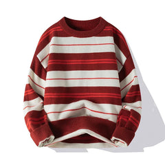 Men’s Cotton-Blend Stripe Crew-Neck Jumper in Red