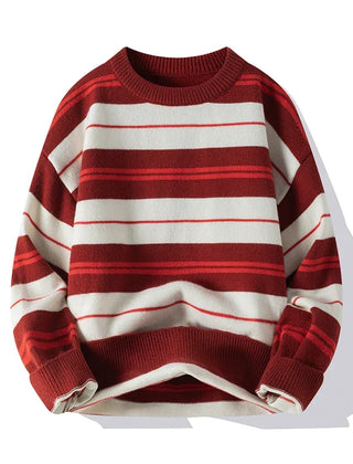 Men’s Cotton-Blend Stripe Crew-Neck Jumper in Red
