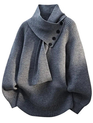 Women’s Buttoned Scarf-Neck Knit Jumper in Grey