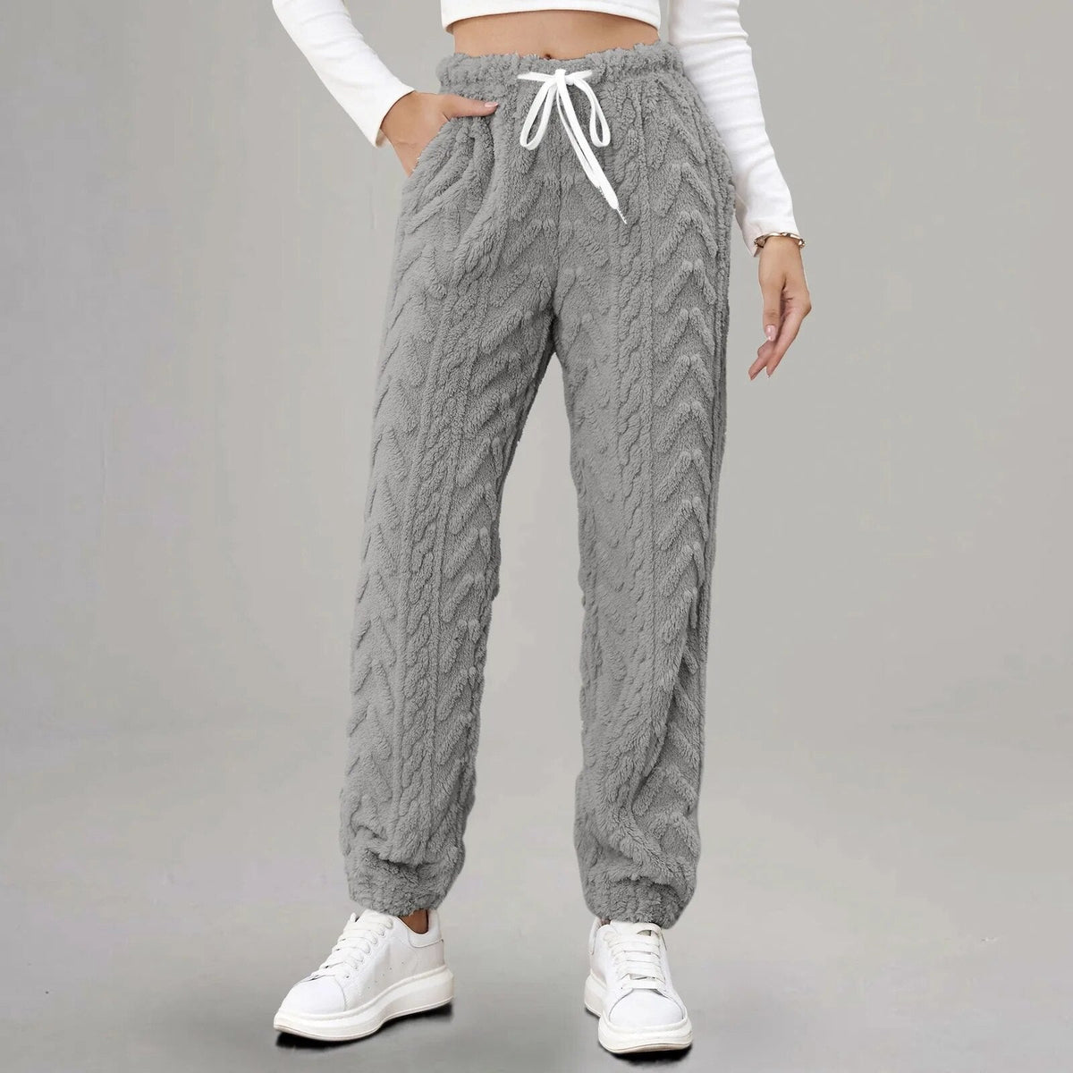 Women’s Patterned Cotton Drawstring Joggers in Grey