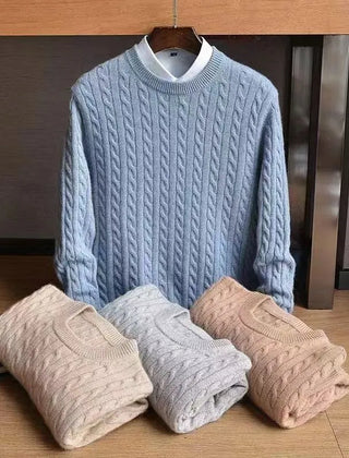 Men’s Cotton Cable-Knit Jumper in Blue
