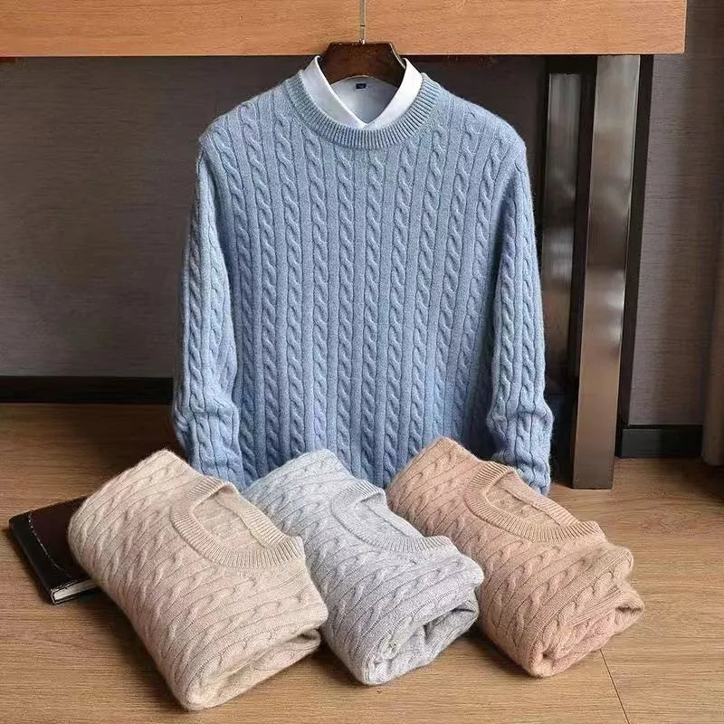 Men’s Cotton Cable-Knit Jumper in Blue