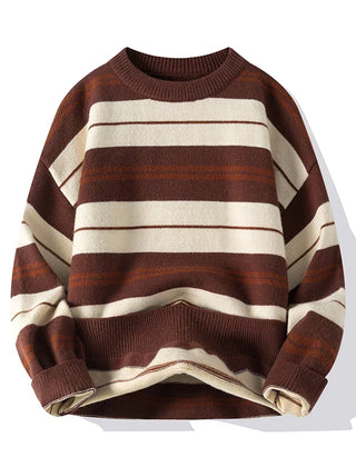 Men’s Cotton-Blend Stripe Crew-Neck Jumper in Brown