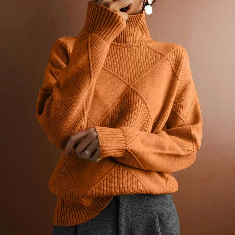 Women's Isla Ribbed Turtleneck Jumper - Orange