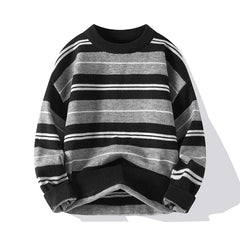 Men’s Cotton-Blend Stripe Crew-Neck Jumper in Black