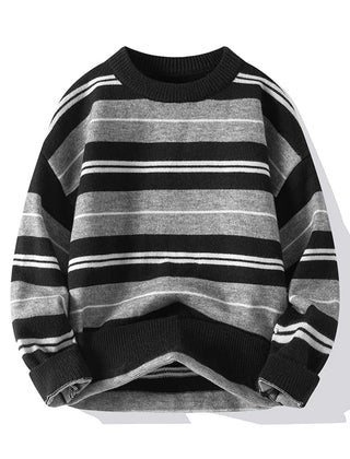 Men’s Cotton-Blend Stripe Crew-Neck Jumper in Black