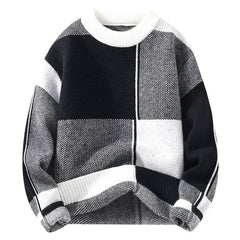 Men’s Geometric Colour-Block Knit Jumper in Black