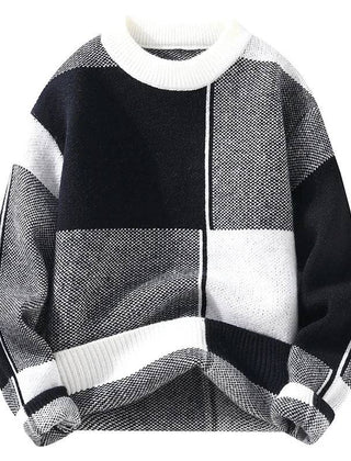 Men’s Geometric Colour-Block Knit Jumper in Black