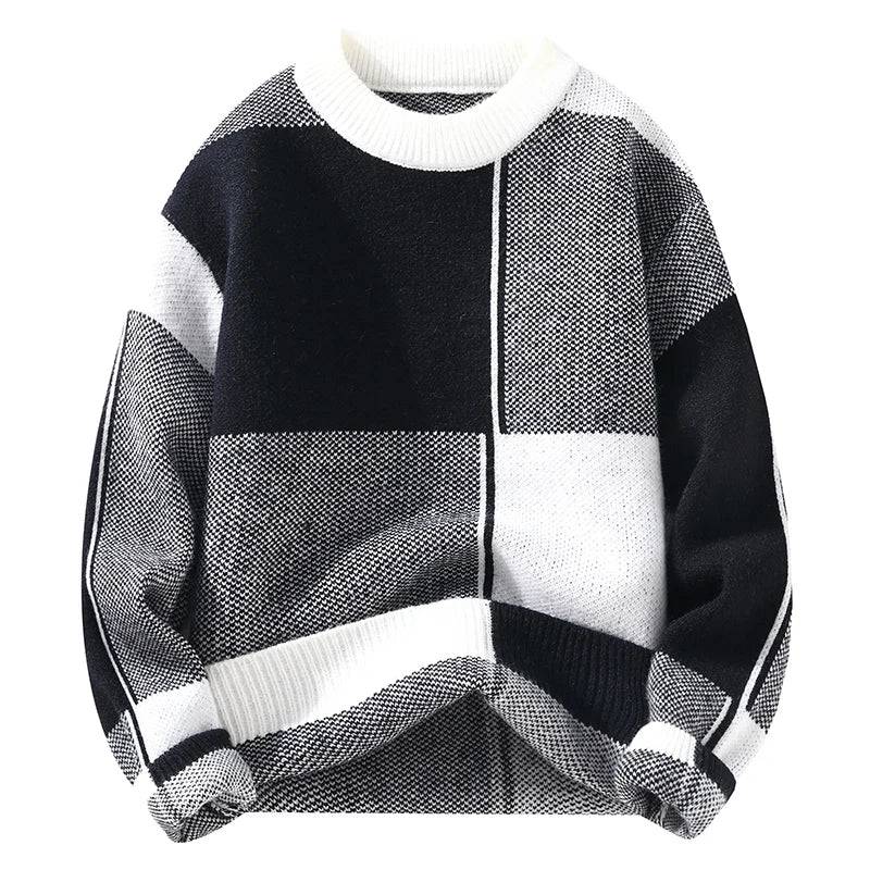Men’s Geometric Colour-Block Knit Jumper in Black