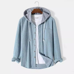 Bordeaux Hooded Cord Men's Sweater - Light Blue
