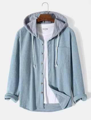 Bordeaux Hooded Cord Men's Sweater - Light Blue