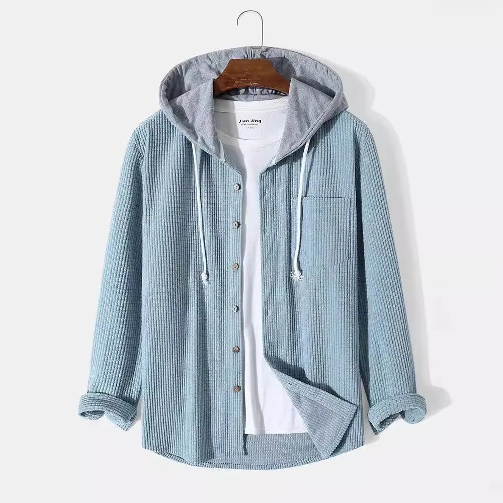 Bordeaux Hooded Cord Men's Sweater - Light Blue