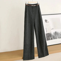 Women’s Lambswool Straight-Leg Tailored Trousers in Dark Grey